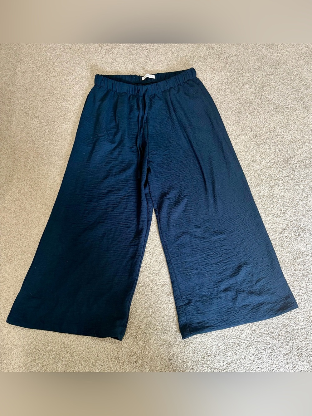 Active USA Navy Wide-Leg Pants, Women’s Large Elastic Waist Pull-On Drawstring